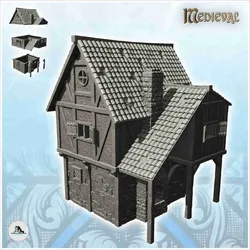 Other STL Download - Large medieval stone house with tile roof and window canopyby Hartolia Miniatures