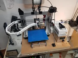 Bowden hotend mount for Geeetech i3. With 3D-touch and beefy chain for more electronics.
