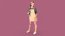 Girl in Jumpsuit-dress with Backpack