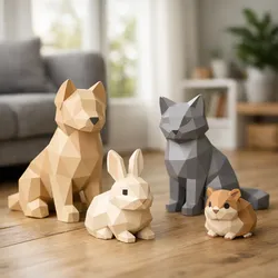 Low Poly Pets Set – Minimal Geometric Dog, Cat, Bunny & Hamst