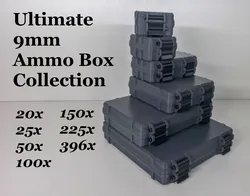 Rugged 9mm Ammo Box Collection (50x, 100x, 150x, 225x, 396x)