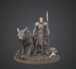 Fantasy Warrior with Dire Wolf Companion – Armoured Hunter & Beast