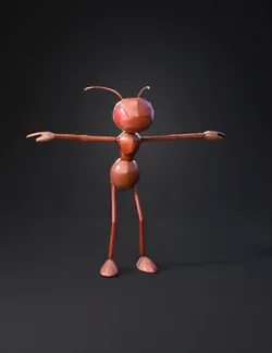 a low poly small ant character with short thin arms and legs No face