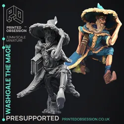 Washgale the mage - Wizzard -  PRESUPPORTED - Illustrated and Stats - 32mm scale