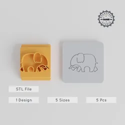 Elephant Stamp Tile Set, 5 Sizes, Ideal for Clay, Cookies & Fondant