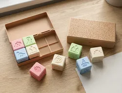 Sensory Play Cube Stamps | Food and Dinosaur | SET 2 | BOX for 8 Cubes