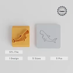 Shark Stamp Tile Set, 5 Sizes 20-40mm, Perfect for Clay, Cookie, & Fondant Design
