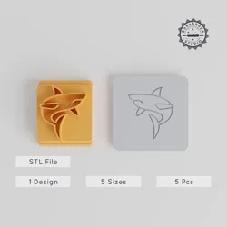 Shark Stamp Tile Set, Ocean Predator Design, 5 Motif Sizes for Clay, Cookie Fondant, Animal Theme