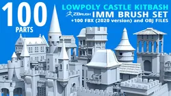 100 Low poly medieval fantasy castle fortress kitbash IMM brush 3D model