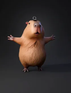 Create a cheerful capybara waving goodbye with a hole for a keychain