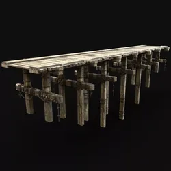RAIL BRIDGE MEDIEVAL WOODEN PLATFORM CONSTRUCTION ENTERABLE Low-poly 3D model
