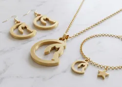 Elegant Silk Gold Cat & Crescent Moon Jewelry