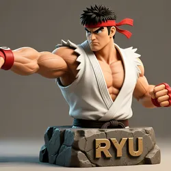Ryu Bust - 100mm Martial Arts Warrior Statue for 3D Printing