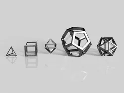 5 Platonic Solids (Solid and Wireframe)