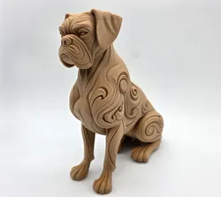 Wood Carved Sitting Boxer with swirls