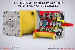 Three stage planetary gearbox with two output shafts & amination tutorial