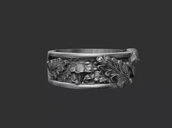 Chantrelle mushroom and tree leaves wedding band 3D print model