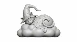 Sleeping Wizard Cat on a Cloud – Cute Fantasy Figurine