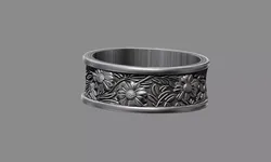 Sunflower floral nature leaves band ring 3D print model