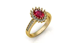 Luxurious Gold Ring with Oval Ruby and Diamond Halo Accent 3D print model