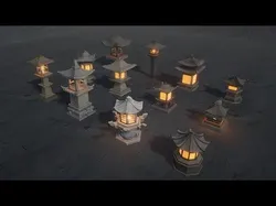 12 Stone Lanterns Low-poly 3D model