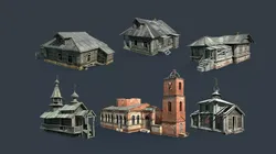 Abandoned Russian Village Collection Low-poly 3D model