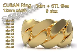 CUBAN Ring 12 mm width all sizes 3D Model Pack