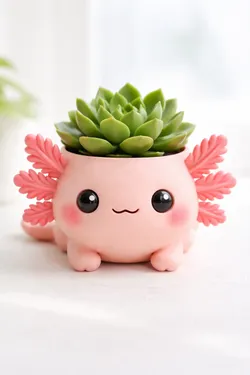 Cute Axolotl Planter Holder – Kawaii Desk Pot / Coaster