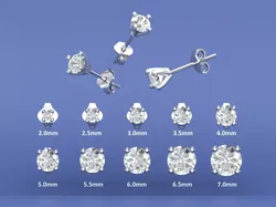 Diamond Studs 10 Sizes with Shank Setting Earrings CAD Model 3D print model