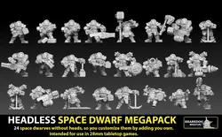Headless 28mm Space Dwarf Megapack 3D print model