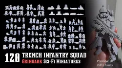120 Grimdark Sci-Fi Miniatures - TRENCH INFANTRY SQUAD 3D print model