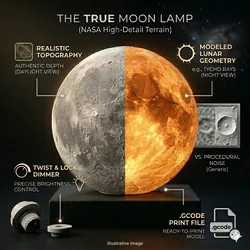 Moon Lamp - The High-Relief NASA Edition (Ultra-Detailed Terrain)
