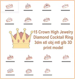 15 Crown High Jewelry Diamond Cocktail Ring 3dm stl obj  3D Model Pack