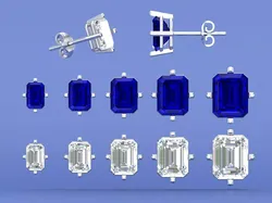 Emerald Cut Stud Earring Versatile Prong Set in Five Sizes CAD 3D print model