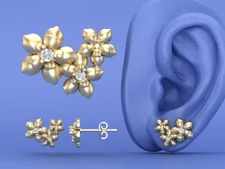 Flower Cluster Diamond Stud Earrings Design Model for Printing 3D print model