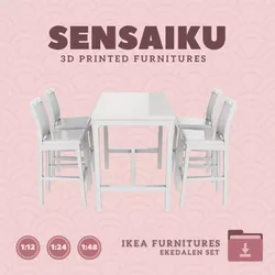 EKEDALEN Bar Table and Bar Stools for Dollhouse IKEA 3D Print 3D print model