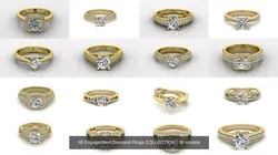 18 Engagement Diamond Rings COLLECTION 3D Model Pack
