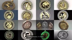 zodiac collection gold pendant with woman and man 3D Model Pack