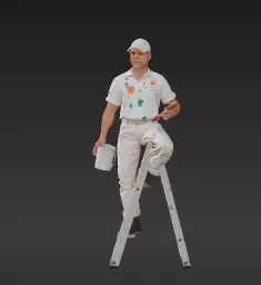 61 - Realistic Painter on Ladder Figure for Dioramas  3D print model