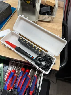 Latching box for soldering iron + heat set tips