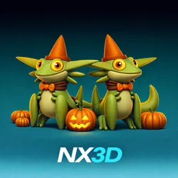 Cute Fantasy Lizard with Witch Hat – Stylized Halloween Creature STL