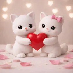 Cute Cat Couple Holding Heart – Valentine 3D Print STL