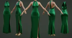 Green satin prom dress - silk halter neck backless gown