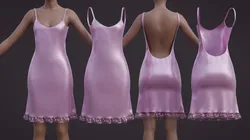 Purple Silk Satin Backless Slip Dress - 3D Night Gown