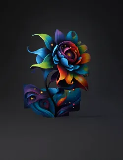 colorful stylized flower with rainbow petals and painted texture