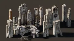 Futuristic city buildings 3D model