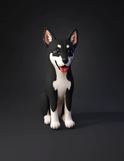 sitting black and white dog figurine with clay texture