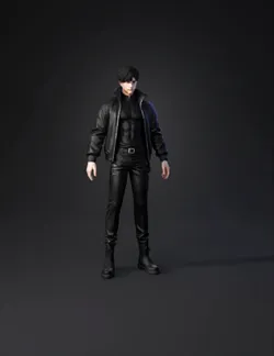 Black tactical outfit character with jacket cargo pants and combat b