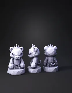 crowned panda on pedestal low poly creature with crown gray geometri