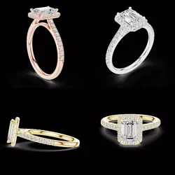 Emerald Cut Halo Diamond Engagement Ring CAD 3D print model